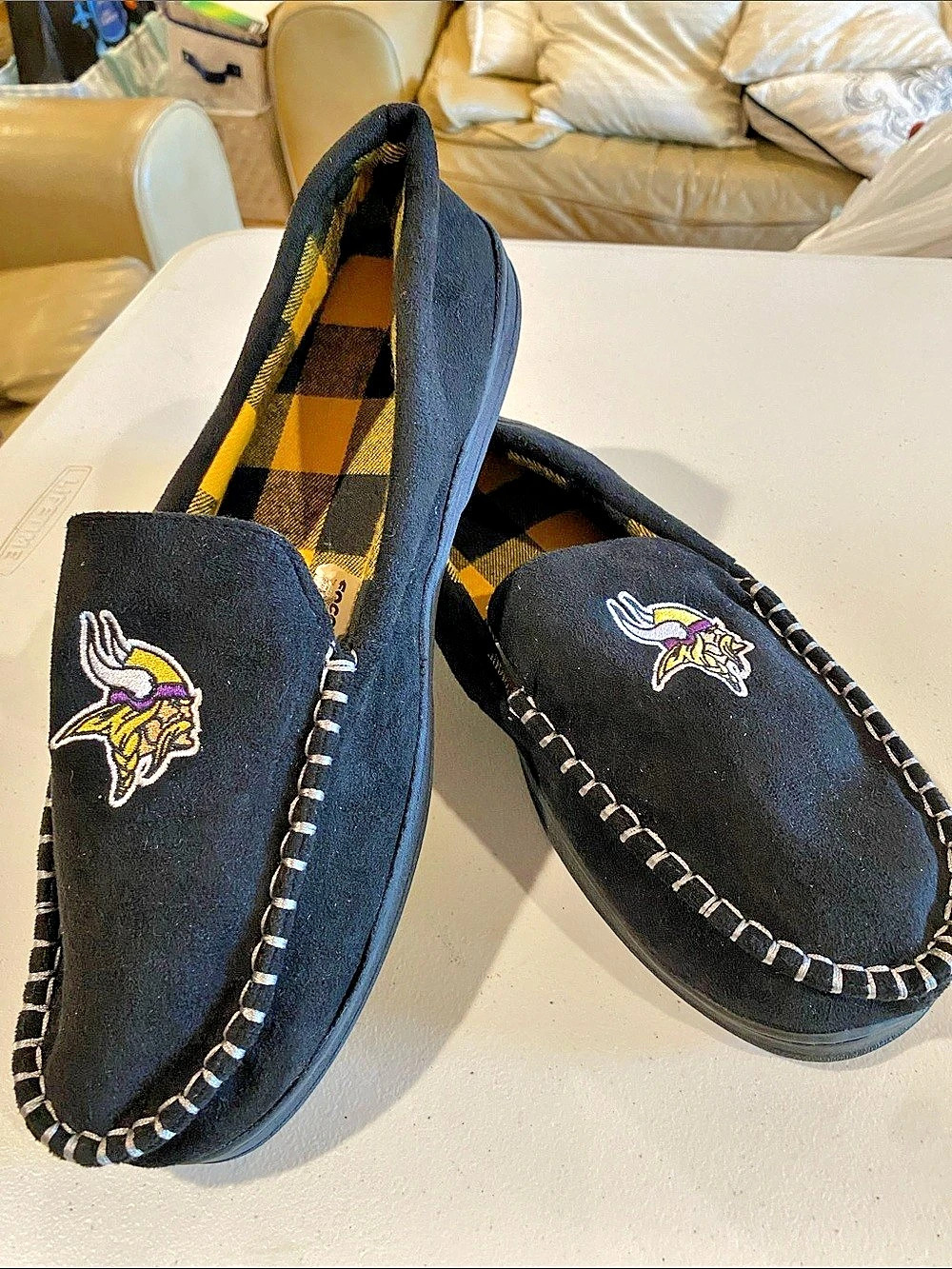 FOCO Minnesota Vikings Men's Black & Yellow Plaid Loafers NWT SZ L 11/12